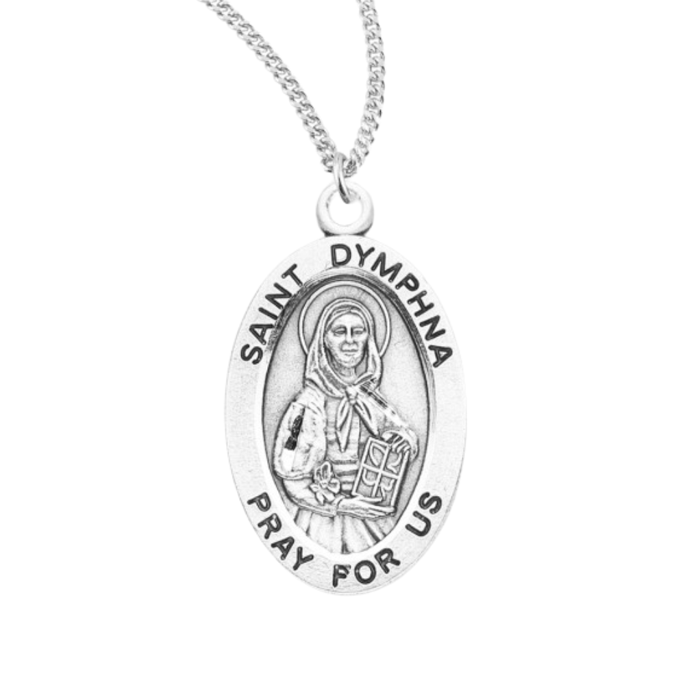 Patron Saint Dymphna Oval Sterling Silver Medal, Catholic Gift, Made in USA