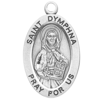 Saint Dymphna Sterling Silver Medal Pendant - 18 Inch Chain, Gift Box Included