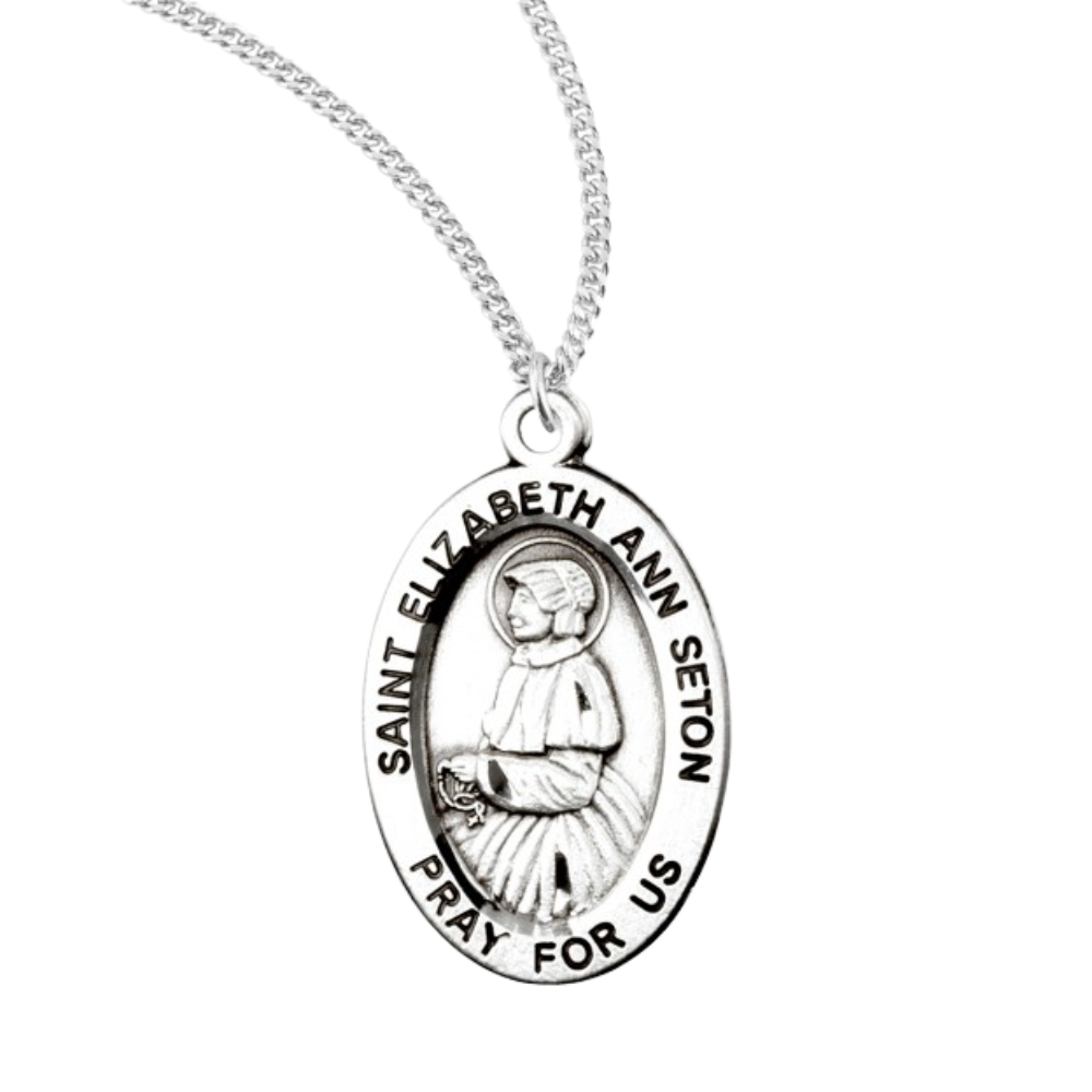 Patron Saint Elizabeth Ann Seton Oval Sterling Silver Medal, Catholic Gift, Made in USA