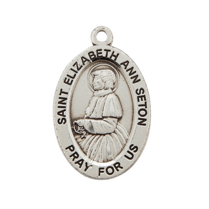 Saint Elizabeth Ann Seton Sterling Silver Oval Medal — 18" Chain, Made in USA