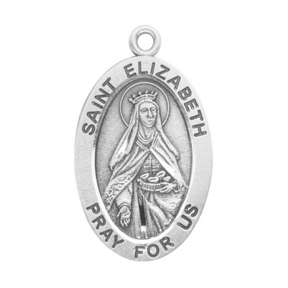 Saint Elizabeth Oval Sterling Silver Medal Pendant — 18" Chain, Gift Box Included