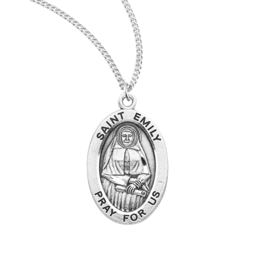 Patron Saint Emily Oval Sterling Silver Medal, Catholic Gift, Made in USA