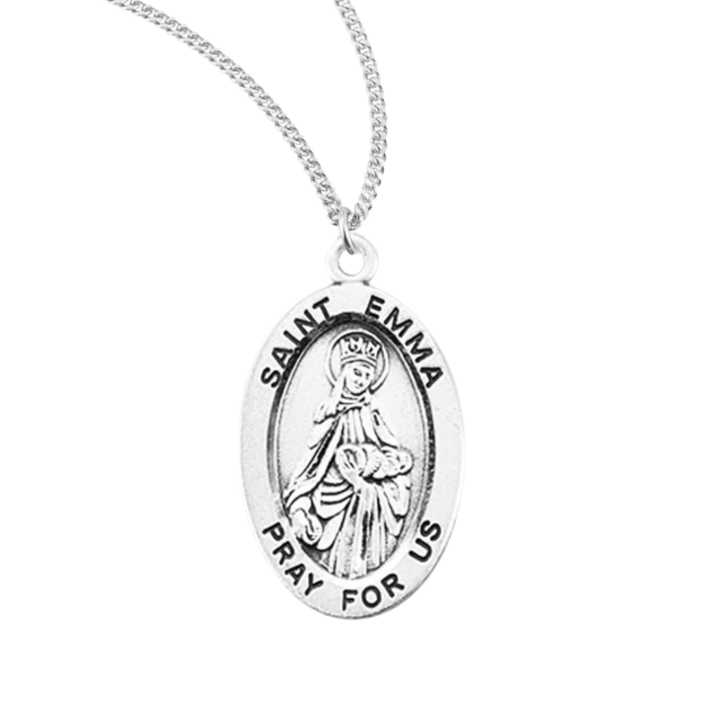 Patron Saint Emma Oval Sterling Silver Medal, Catholic Gift, Made in USA