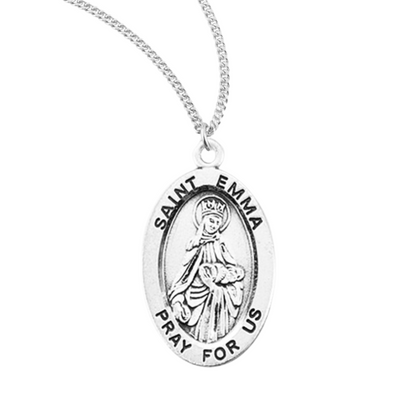 Patron Saint Emma Oval Sterling Silver Medal, Catholic Gift, Made in USA