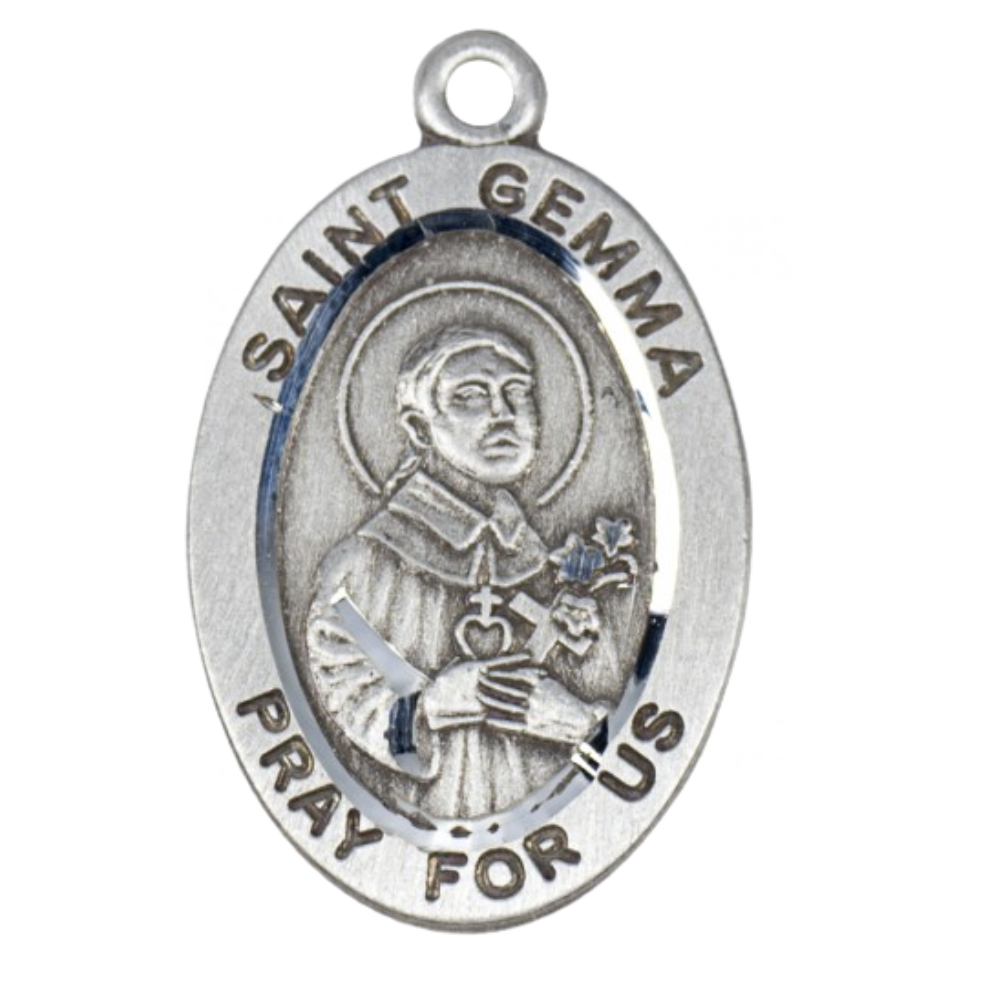 Saint Gemma Sterling Silver Oval Medal — 18" Chain, Made in USA, Gift Box
