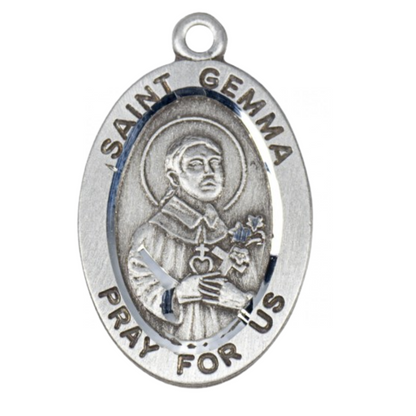 Saint Gemma Sterling Silver Oval Medal — 18" Chain, Made in USA, Gift Box