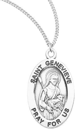 Patron Saint Genevieve Oval Sterling Silver Medal, Catholic Gift, Made in USA