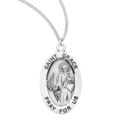 Patron Saint Grace Oval Sterling Silver Medal, Catholic Gift, Made in USA