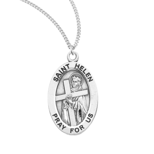 Patron Saint Helen Oval Sterling Silver Medal, Catholic Gift, Made in USA