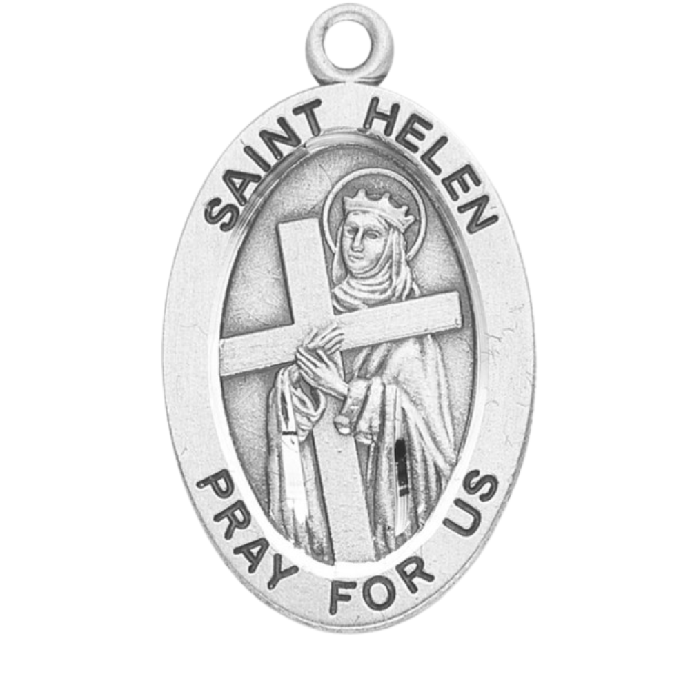 Saint Helen Sterling Silver Oval Medal Necklace — 18" Chain, Gift Box Included