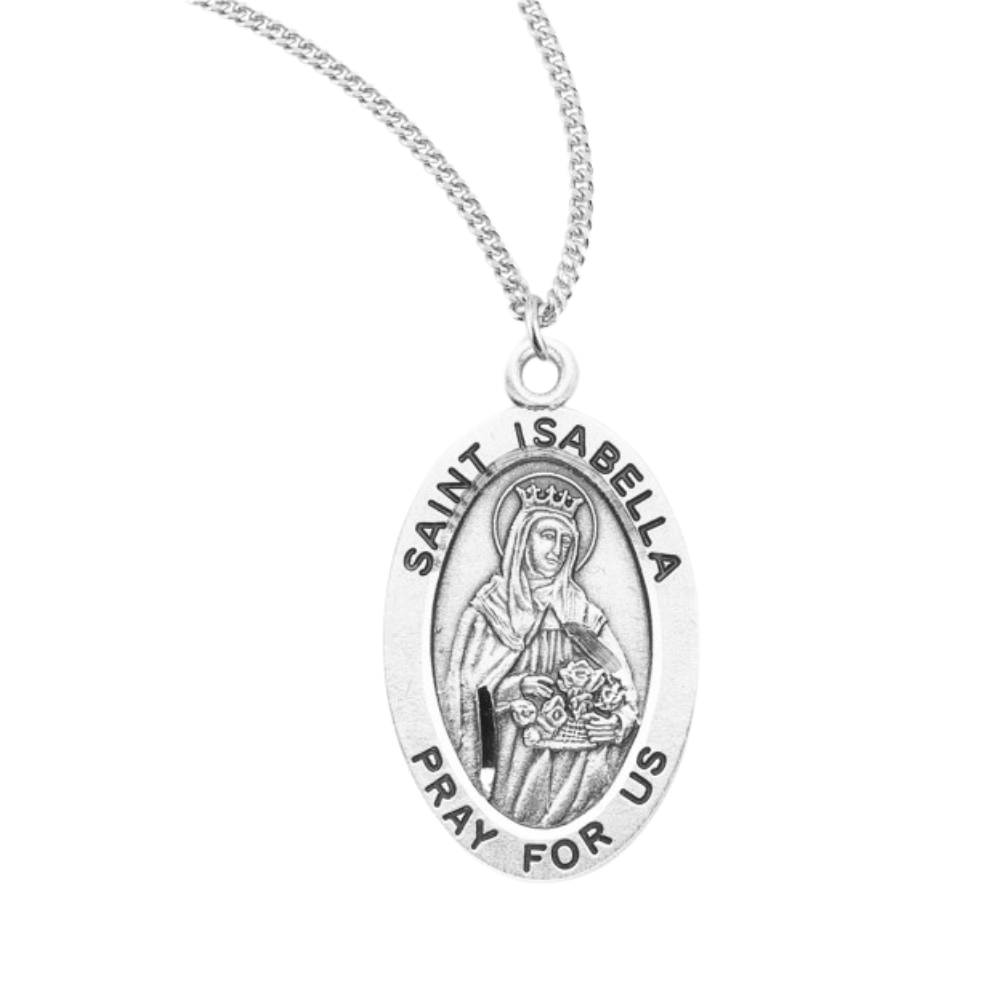 Patron Saint Isabella Oval Sterling Silver Medal, Catholic Gift, Made in USA
