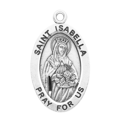 Saint Isabella Sterling Silver Oval Medal Necklace — 18" Chain, Gift Box