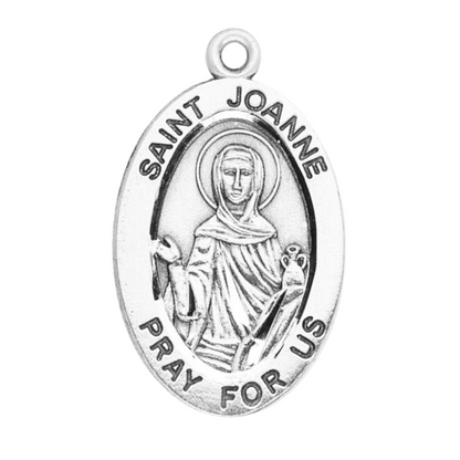 Saint Joanne Sterling Silver Medal Pendant — 18" Chain, Gift Box Included