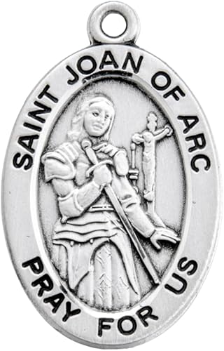 Saint Joan of Arc Sterling Silver Oval Medal — 18" Chain, Made in USA, Gift Box
