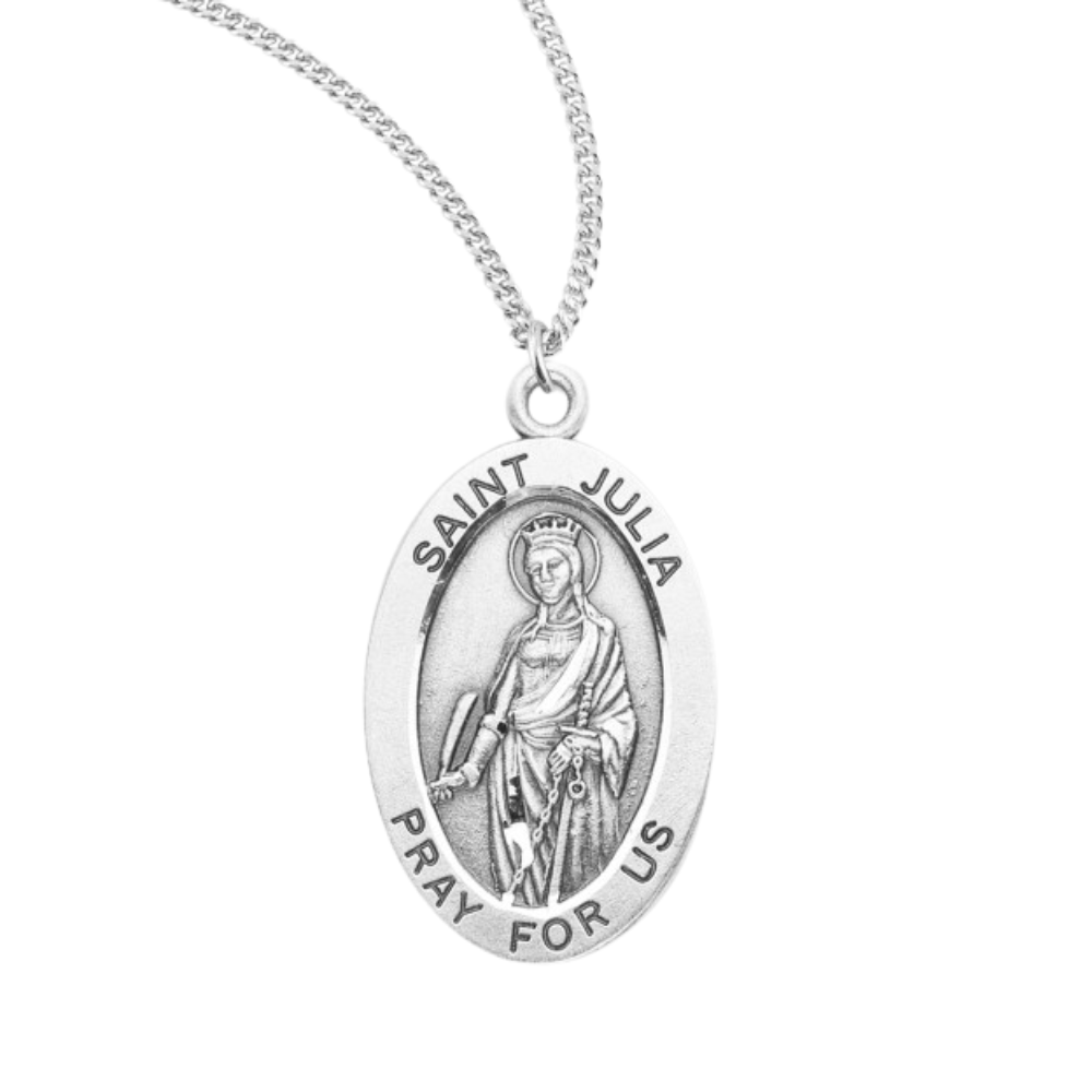 Patron Saint Julia Oval Sterling Silver Medal, Catholic Gift, Made in USA