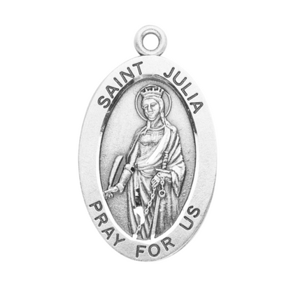 Saint Julia Sterling Silver Oval Medal Necklace — 18" Chain, Gift Box Included
