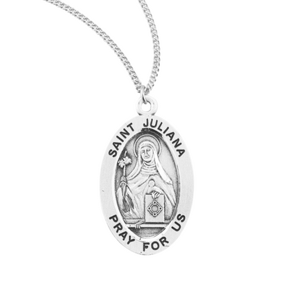Saint Juliana Oval Sterling Silver Medal, Catholic Gift, Made in USA