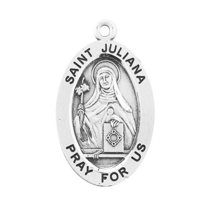 Saint Juliana Sterling Silver Oval Medal Pendant — 18" Chain, Gift Box Included