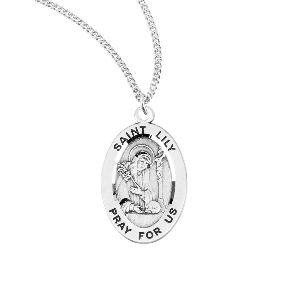 Patron Saint Lily Oval Sterling Silver Medal, Catholic Gift, Made in USA