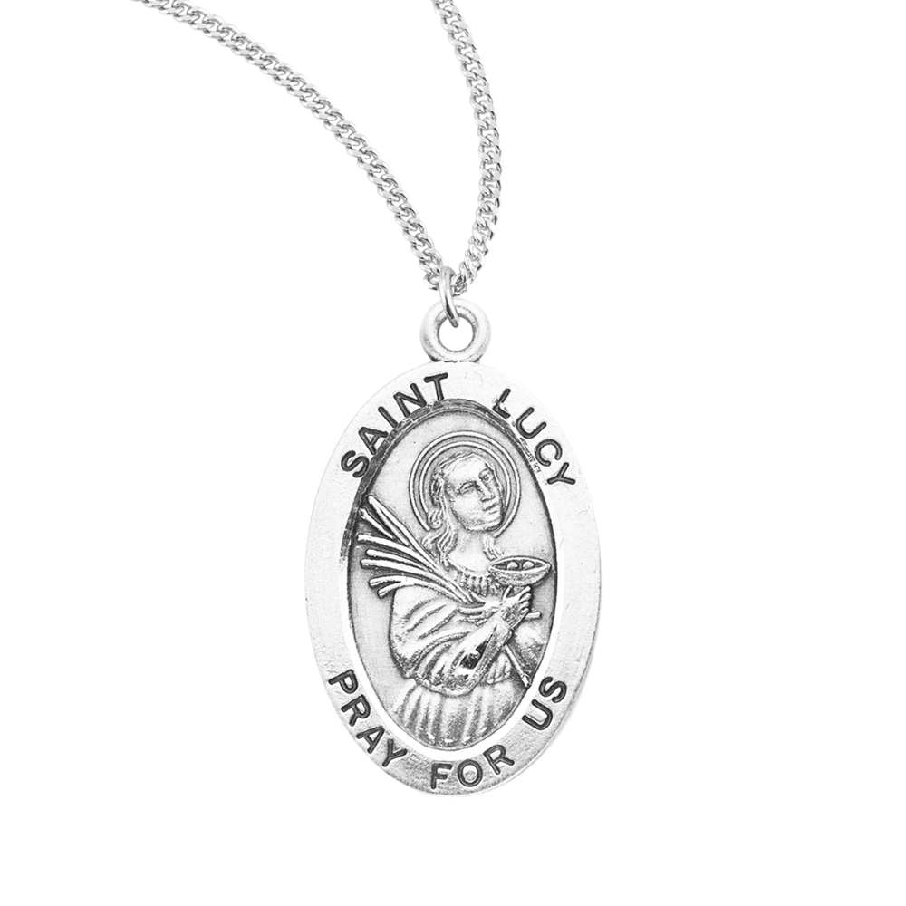 Patron Saint Lucy Oval Sterling Silver Medal, Catholic Gift, Made in USA