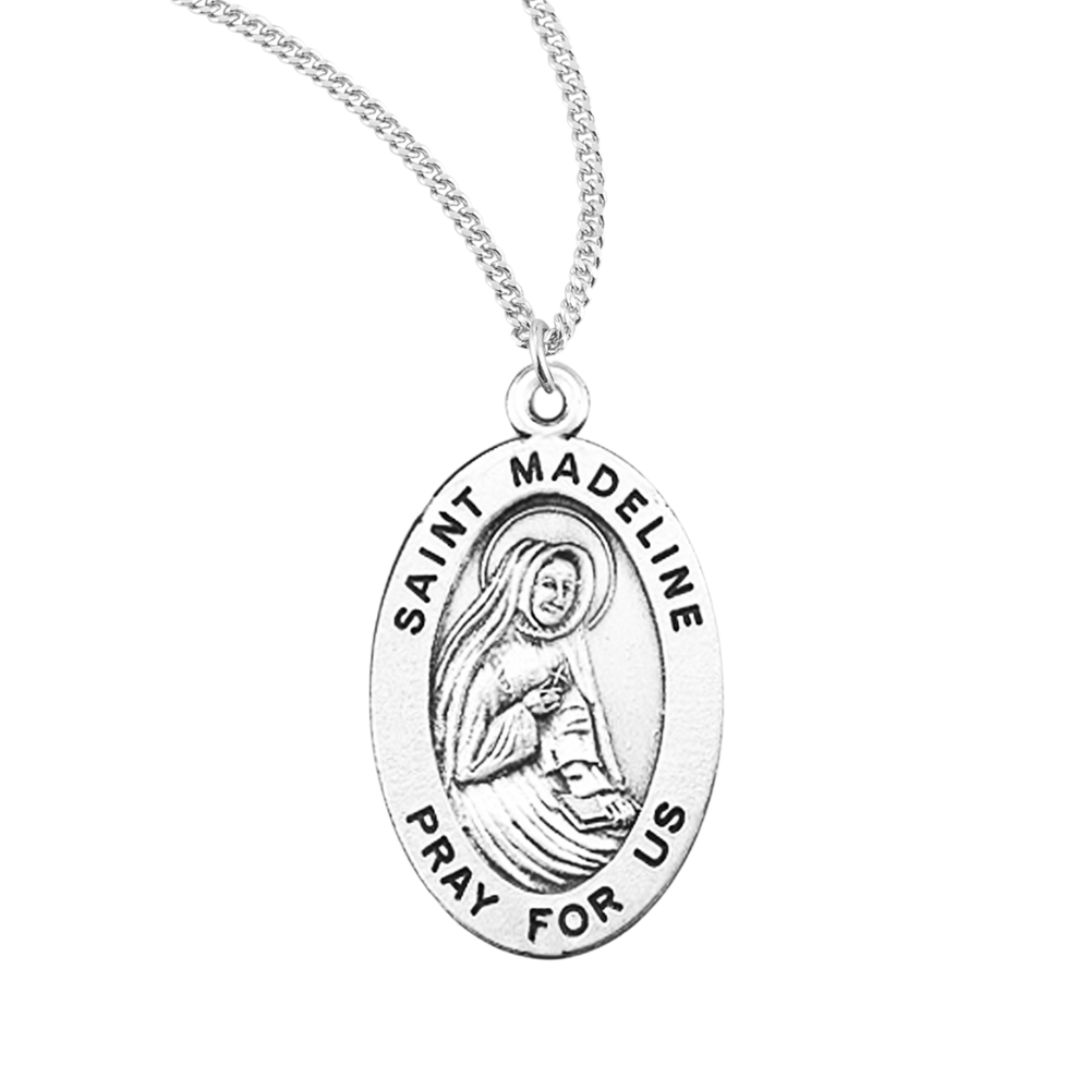 Patron Saint Madeline Oval Sterling Silver Medal, Catholic Gift, Made in USA