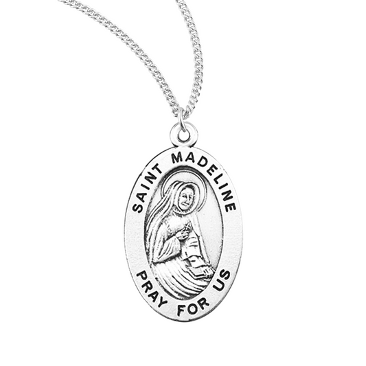 Patron Saint Madeline Oval Sterling Silver Medal, Catholic Gift, Made in USA