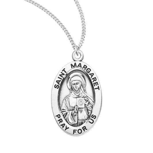 Patron Saint Margaret Oval Sterling Silver Medal, Catholic Gift, Made in USA