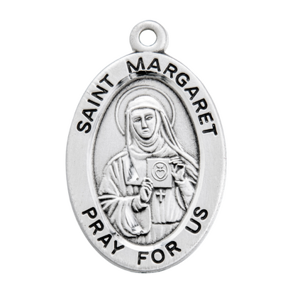 Saint Margaret Sterling Silver Oval Medal Pendant — 18" Chain, Gift Box Included