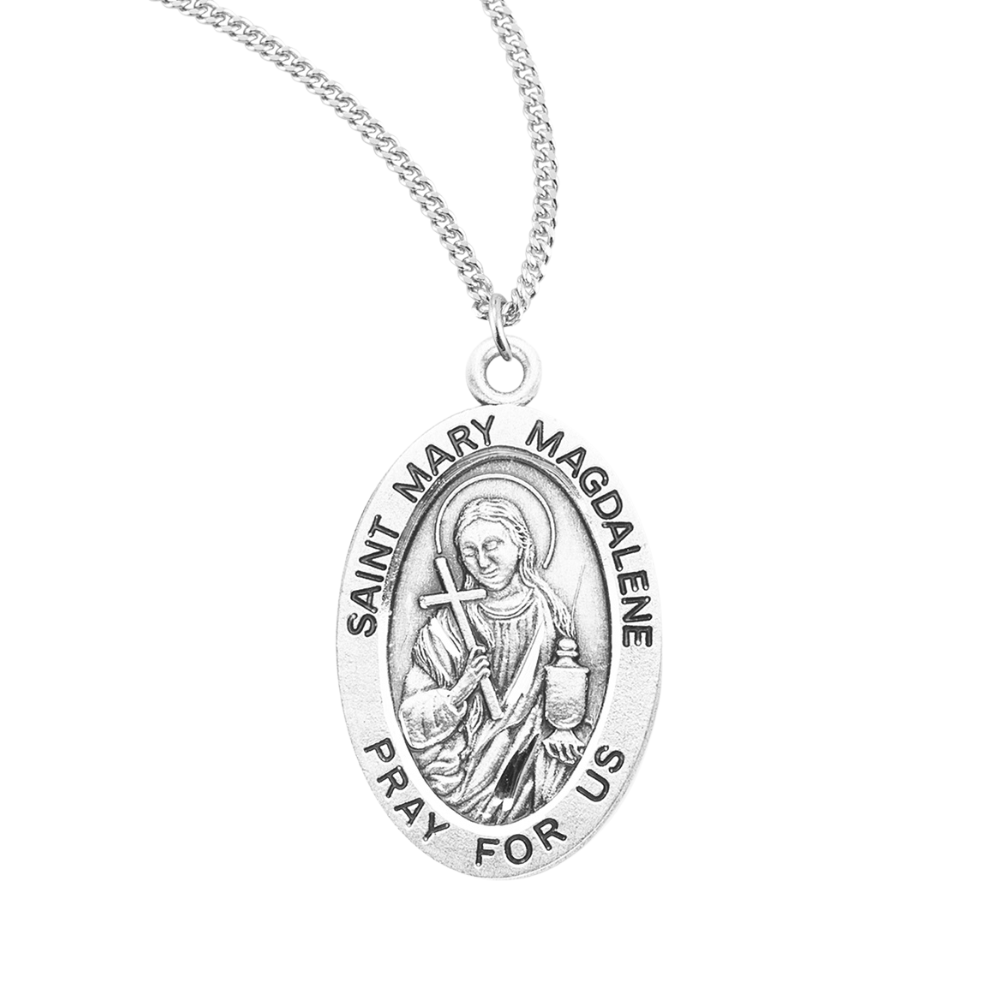 Patron Saint Mary Magdalene Oval Sterling Silver Medal, Catholic Gift, Made in USA