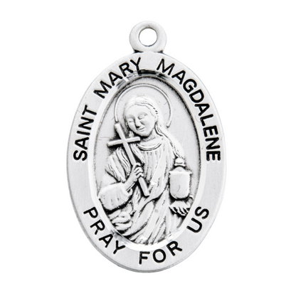 Saint Mary Magdalene Sterling Silver Oval Medal Necklace — 18" Chain, Gift Box