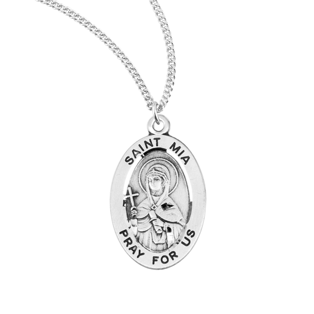 Patron Saint Mia Oval Sterling Silver Medal, Catholic Gift, Made in USA