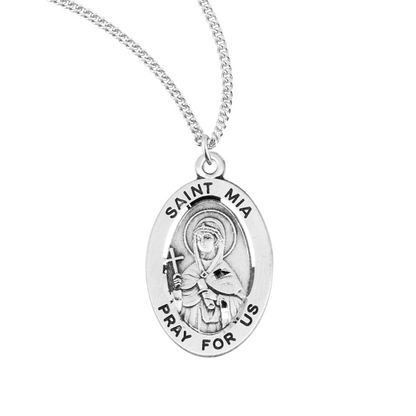 Patron Saint Mia Oval Sterling Silver Medal, Catholic Gift, Made in USA
