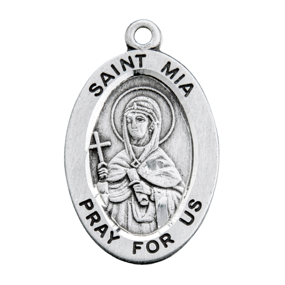 Saint Mia Oval Sterling Silver Medal Pendant Necklace — 18" Chain, Gift Box