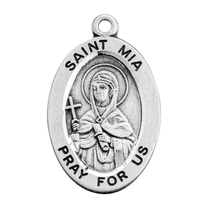 Saint Mia Oval Sterling Silver Medal Pendant Necklace — 18" Chain, Gift Box