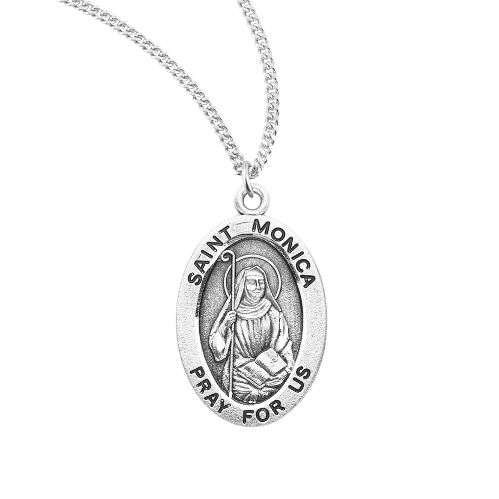 Patron Saint Monica Oval Sterling Silver Medal, Catholic Gift, Made in USA