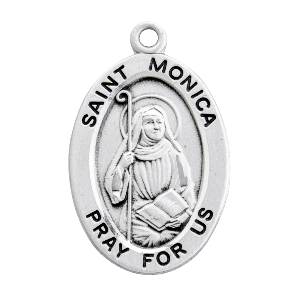 Saint Monica Sterling Silver Oval Medal — 18" Chain, Gift Box Included