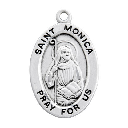 Saint Monica Sterling Silver Oval Medal — 18" Chain, Gift Box Included