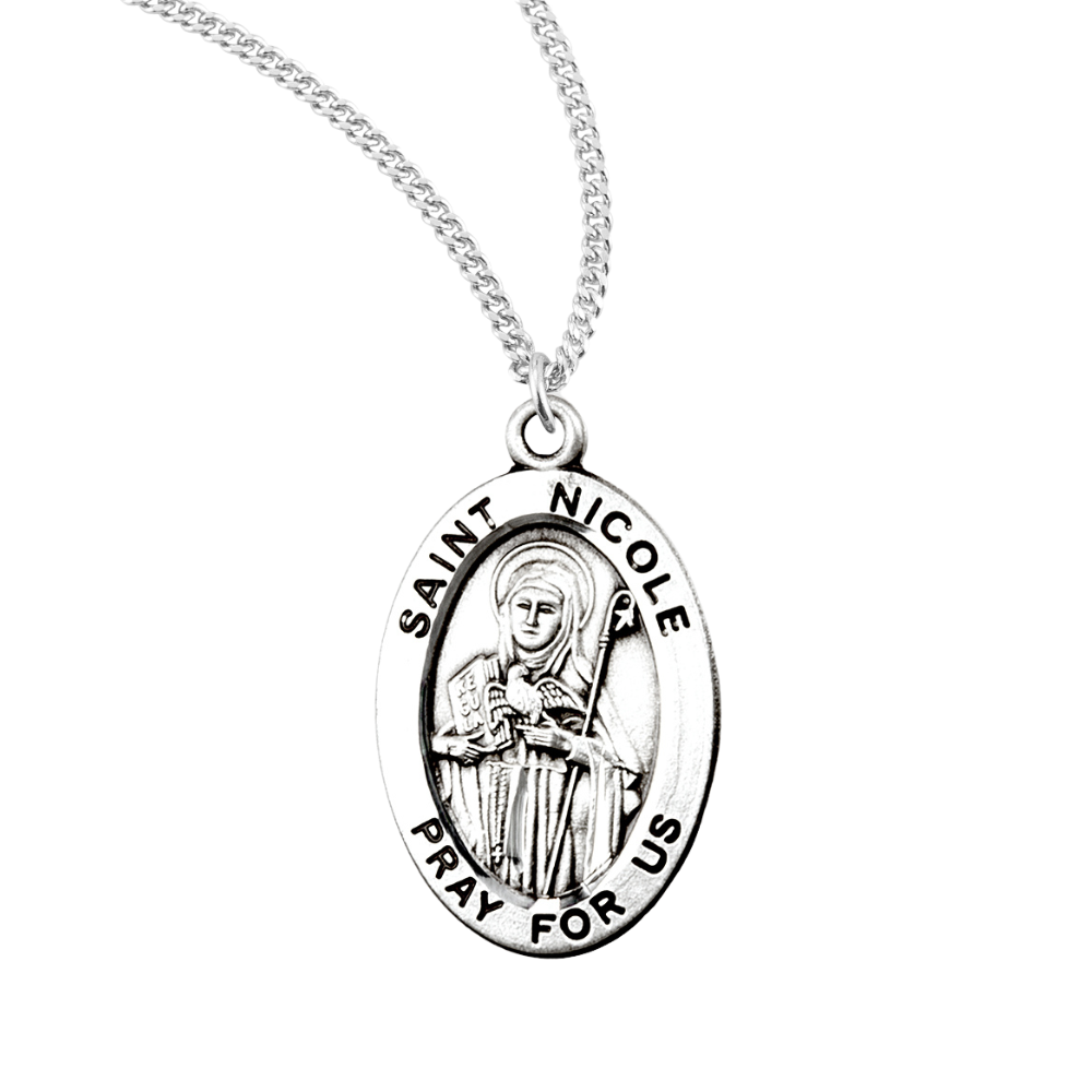Patron Saint Nicole Oval Sterling Silver Medal, Catholic Gift, Made in USA