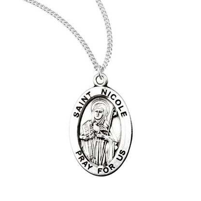 Patron Saint Nicole Oval Sterling Silver Medal, Catholic Gift, Made in USA