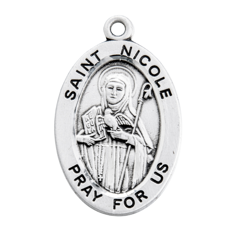 Saint Nicole Sterling Silver Oval Medal Necklace — 18" Chain, Gift Box