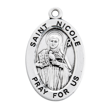Saint Nicole Sterling Silver Oval Medal Necklace — 18" Chain, Gift Box