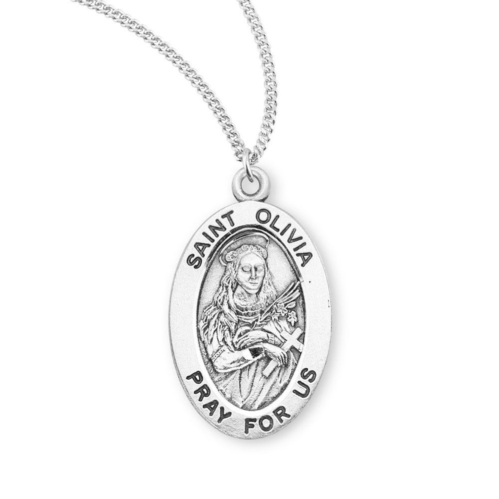 Patron Saint Olivia Oval Sterling Silver Medal, Catholic Gift, Made in USA