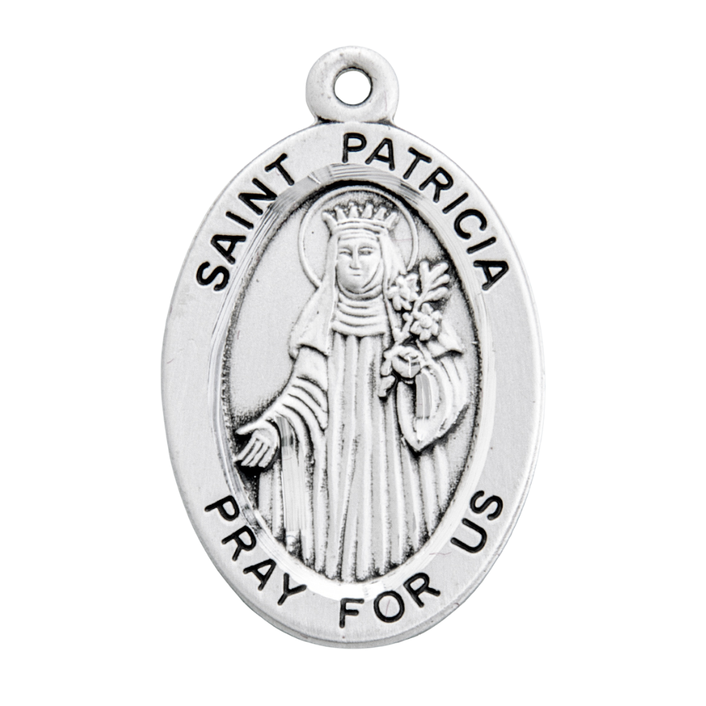 Saint Patricia Sterling Silver Medal Pendant — 18" Chain, Gift Box Included