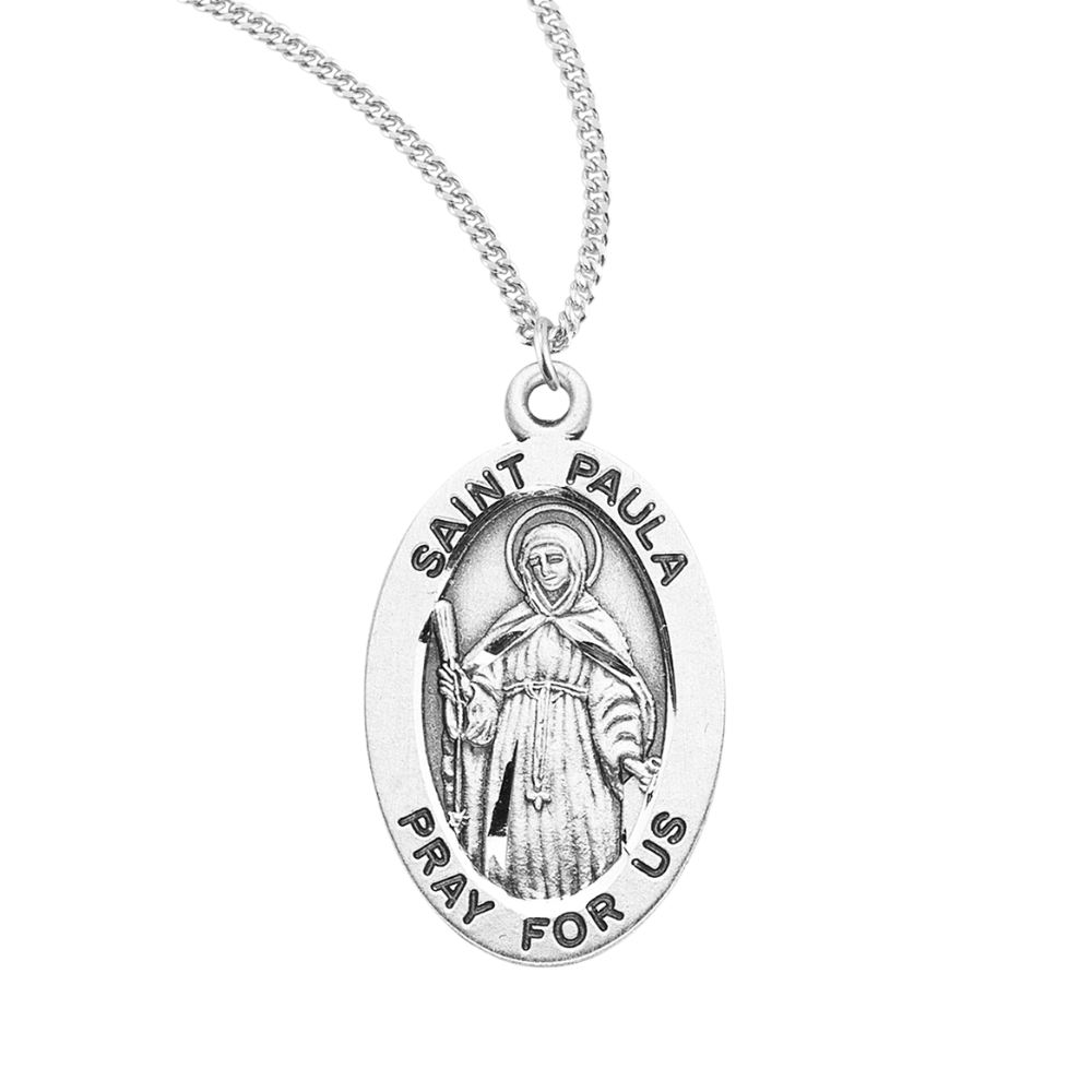 Patron Saint Paula Oval Sterling Silver Medal, Catholic Gift, Made in USA
