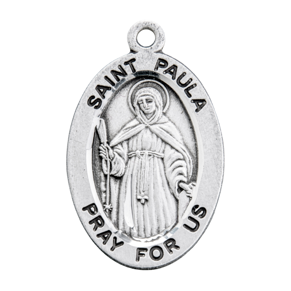 Saint Paula Sterling Silver Oval Medal Necklace — 18" Chain, Gift Box Included