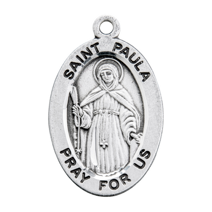Saint Paula Sterling Silver Oval Medal Necklace — 18" Chain, Gift Box Included