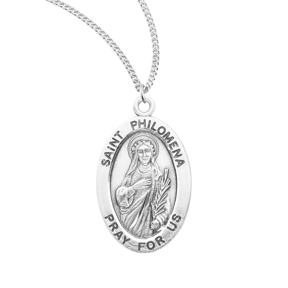 Patron Saint Philomena Oval Sterling Silver Medal, Catholic Gift, Made in USA