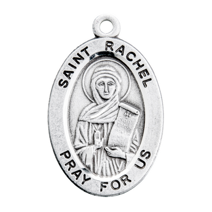 Saint Rachel Sterling Silver Oval Medal Necklace — 18" Chain, Gift Box