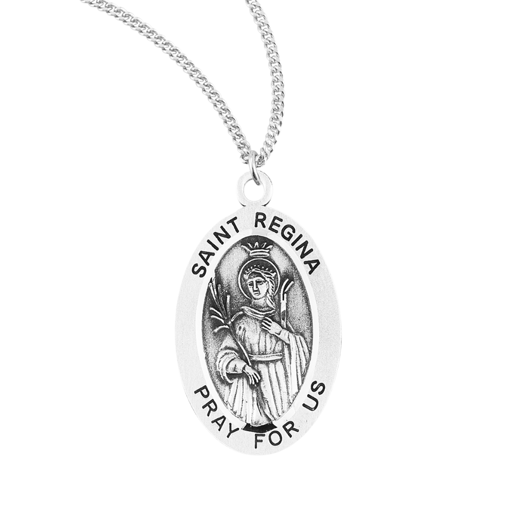 Patron Saint Regina Oval Sterling Silver Medal, Catholic Gift, Made in USA