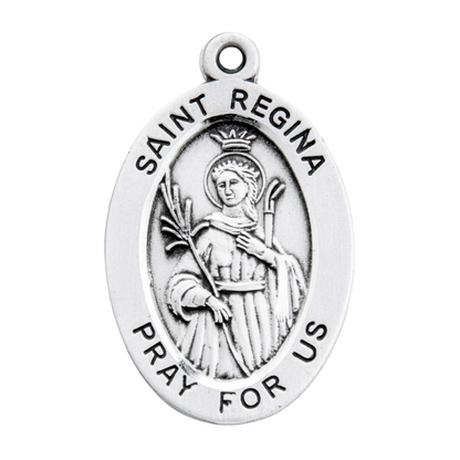 Saint Regina Sterling Silver Oval Medal Necklace — 18" Chain, Gift Box Included